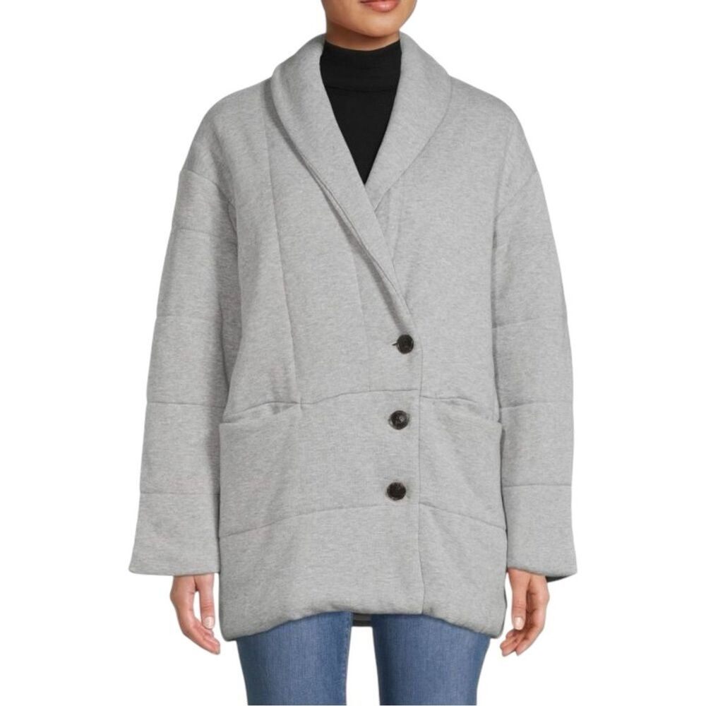 Madewell Shawl Collar Heathered Gray Quilted Puffer Jacket Size XL Button Front
